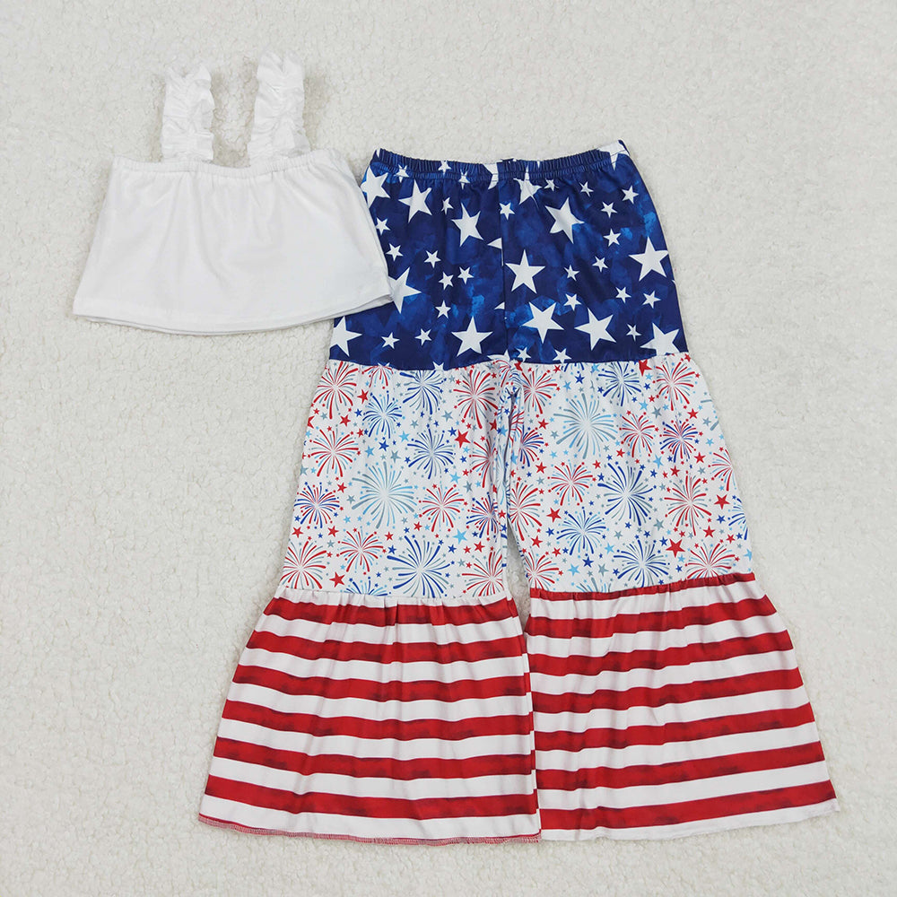 Baby Girl July 4th Tops Bell Pants Sibling Outfit Clothes Set RTS