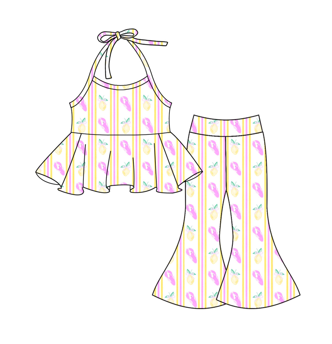 Preorder Baby Girl Crawfish Pears Halter Tunic Bell Pants Clothes Set