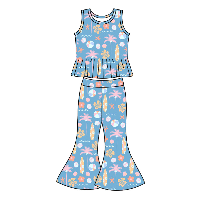 Preorder Baby Girl Sleeveless Beach Wear Shirt Bell Pants Clothes Set