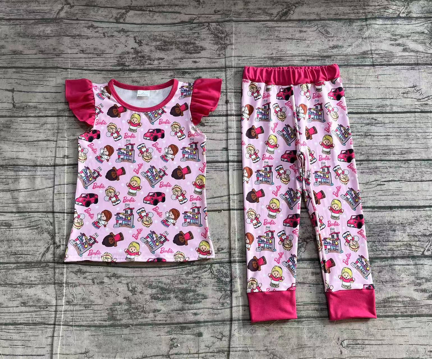 Baby Girl Short Sleeves Doll Pink Shirt Pants Pajamas Clothes Set RTS