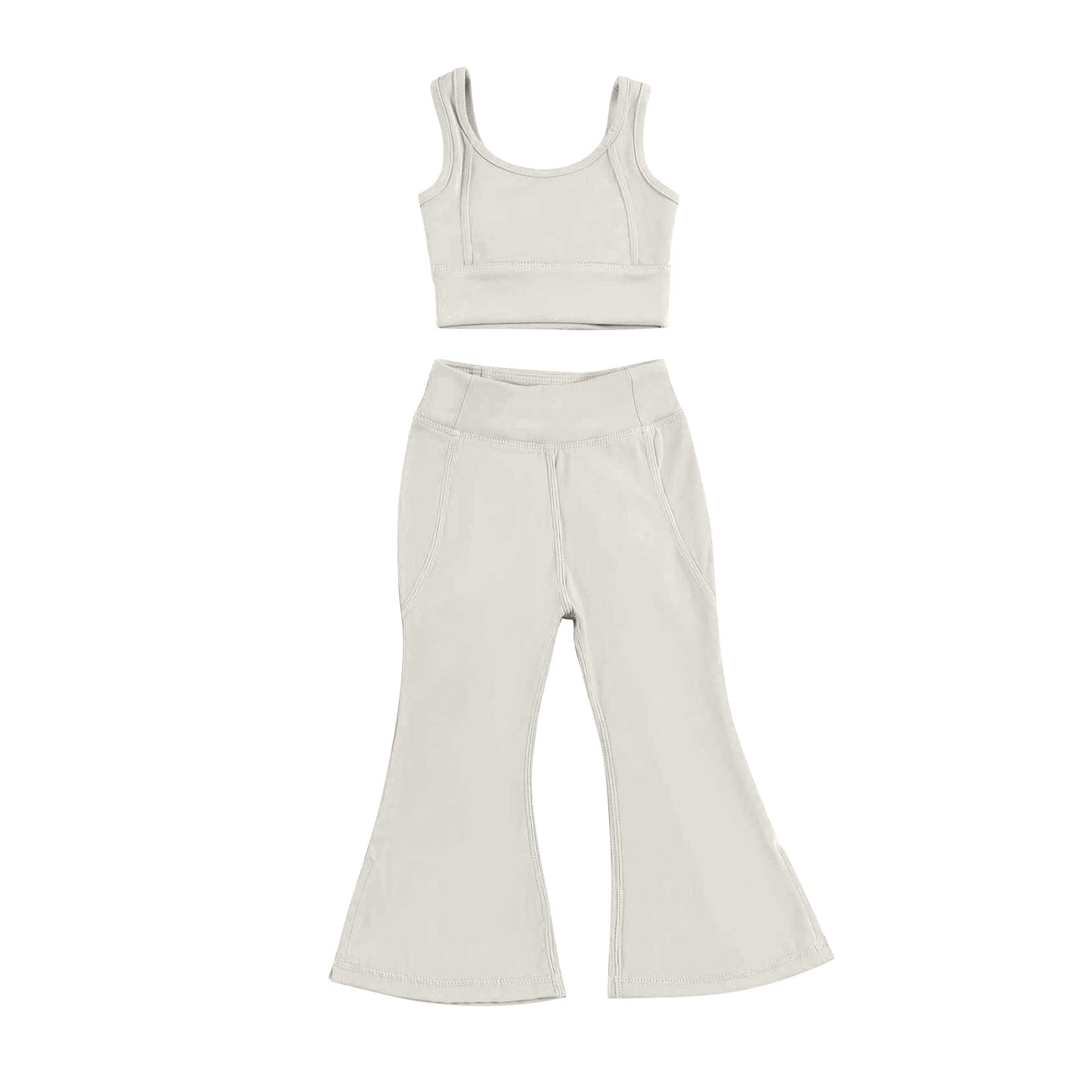 Preorder Baby Girl Straps Vest Tops Bell Bottom Pants Yoga Active Wear Clothes Set ( Moq 5 )