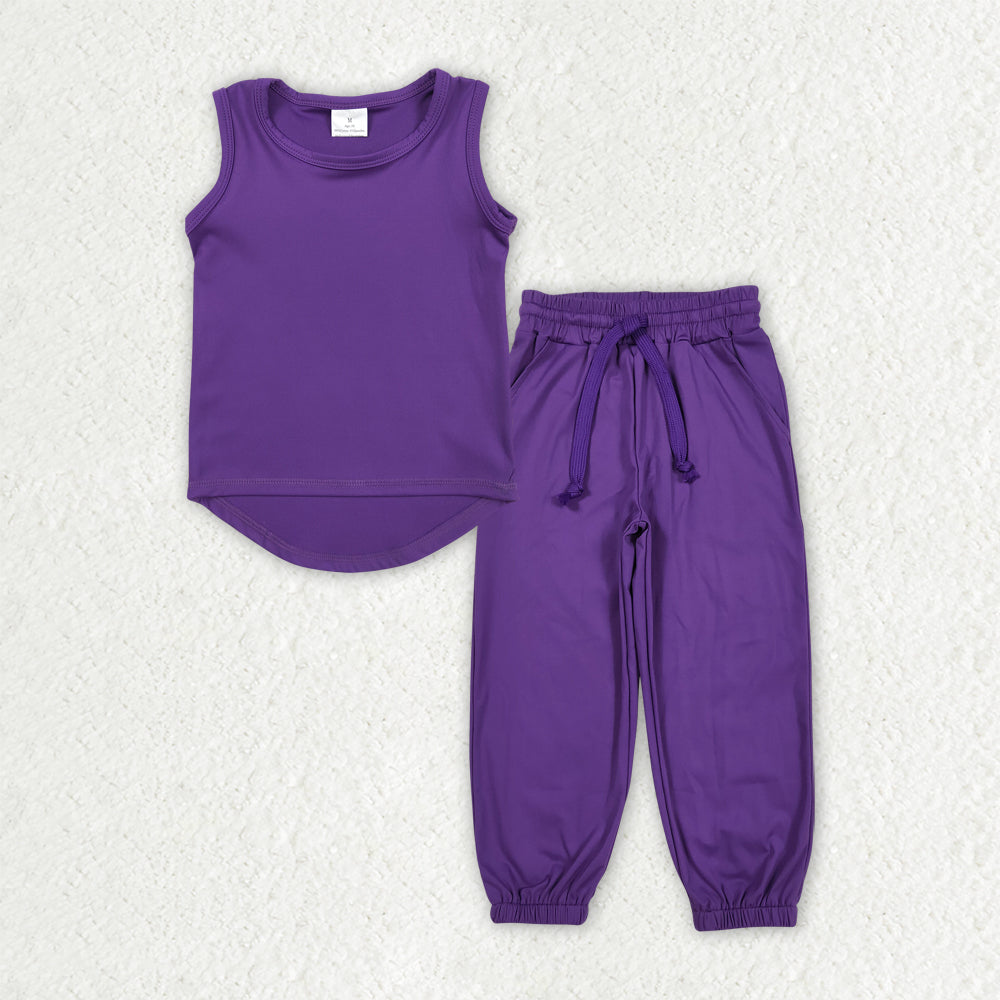 Baby Girl Sleeveless Purple Tops Pockets Pants Yoga Activity Wear Set RTS