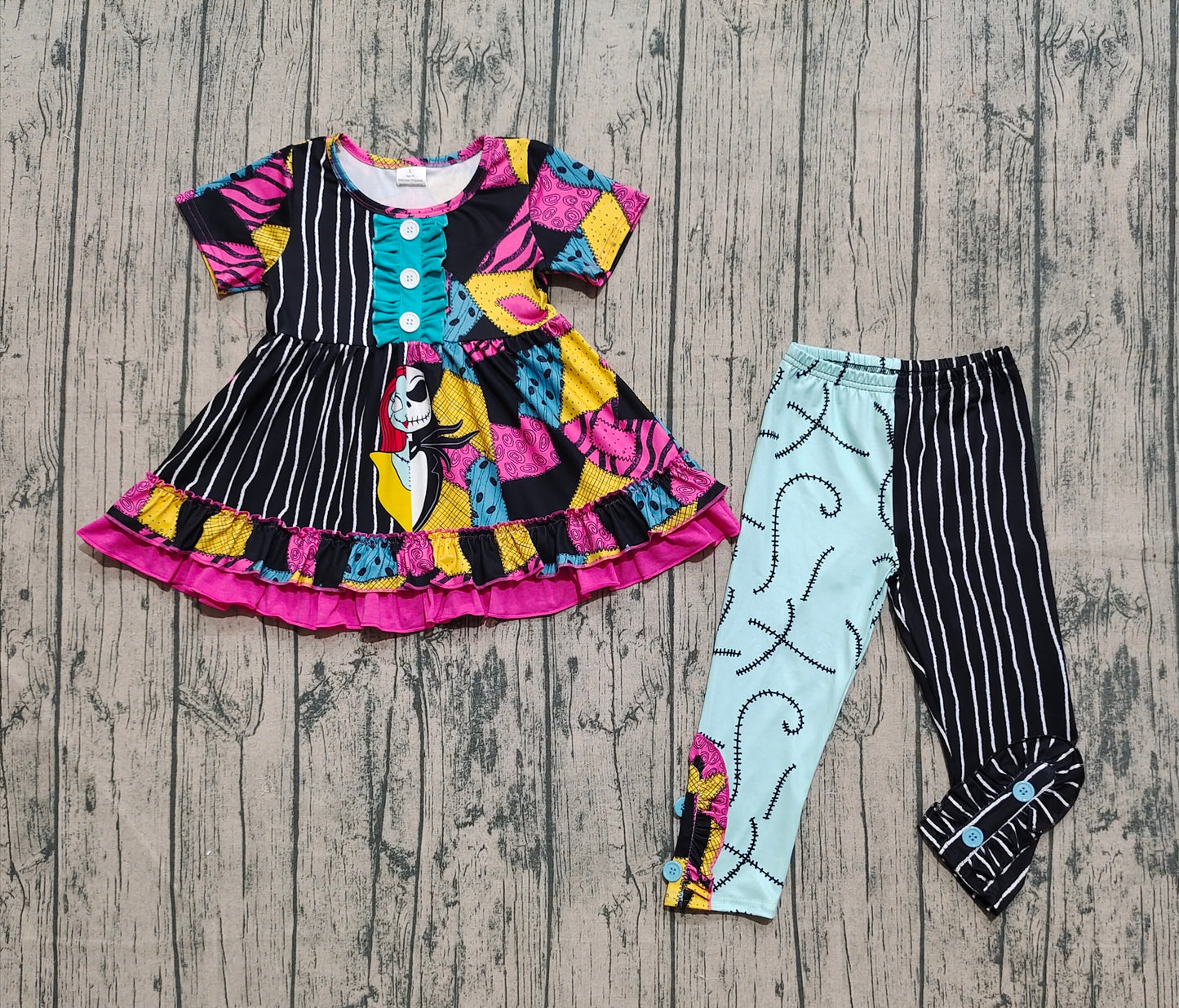 Baby Girl Short Sleeves Cartoon Ghost Tunic Pants Halloween Clothes Set RTS