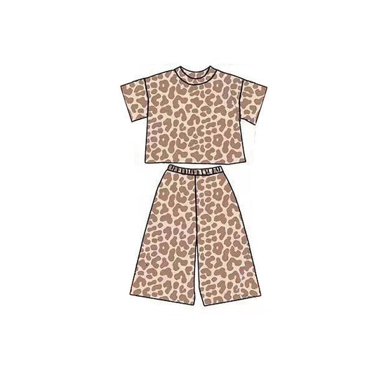 ( Moq 5 ) Preorder Baby Girls Short Sleeves Leopard Tops Pants Clothes Set