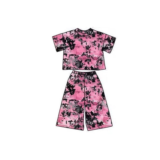 ( Moq 5 ) Preorder Baby Girls Short Sleeves Tie Dye Tops Pants Clothes Set