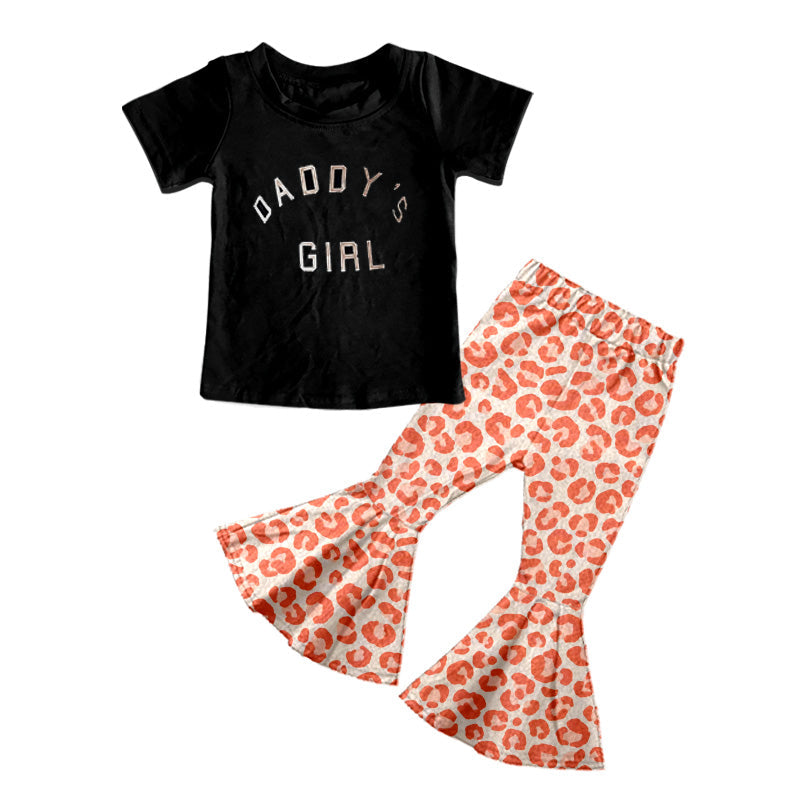 ( Moq 5 ) Preorder Baby Girls Daddy's Girl Shirt Leopard Bell Bottom Pants Clothes Set