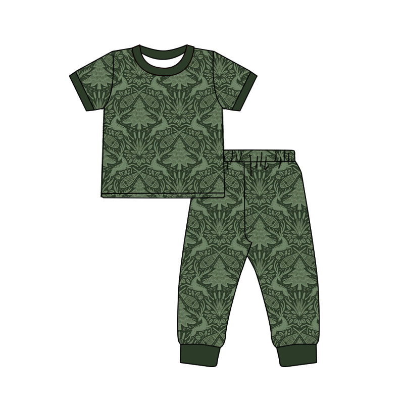 ( Moq 5 ) Preorder Baby Kids Short Sleeves Deer Shirt Pants Pajamas Set Green Clothes