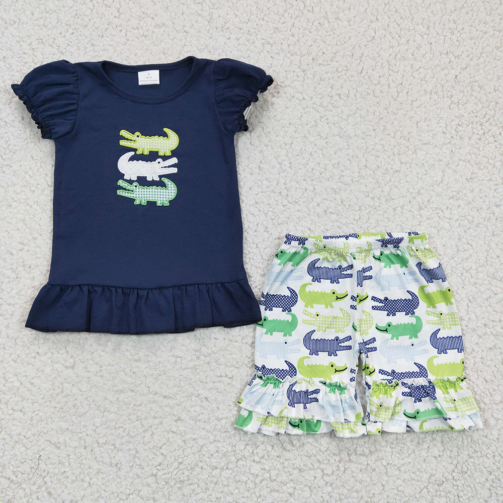 Sibling Boy Girl Short Sleeves Embroidery Shirt Shorts Sibling Set RTS