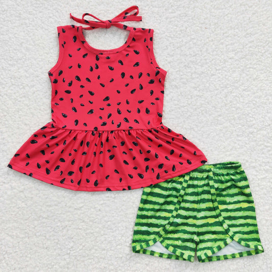 Promotion Baby Girls Kids Short Sleeves Watermelon Tops Shorts Summer Outfit RTS