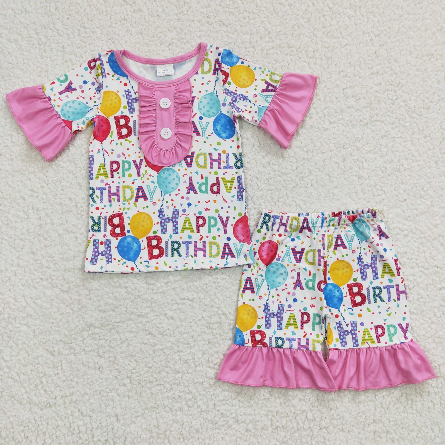 Baby Boy Girl Short Sleeves Birthday Shirt Shorts Sibling Pajamas Set RTS