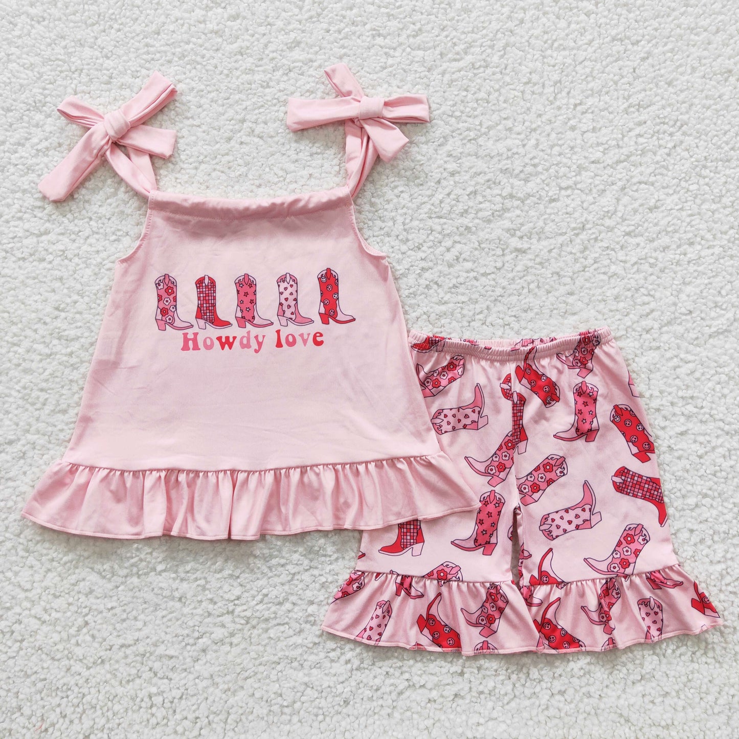 Promotion Baby Girl Howdy Love Top Ruffle Boots Shorts Summer Outfit