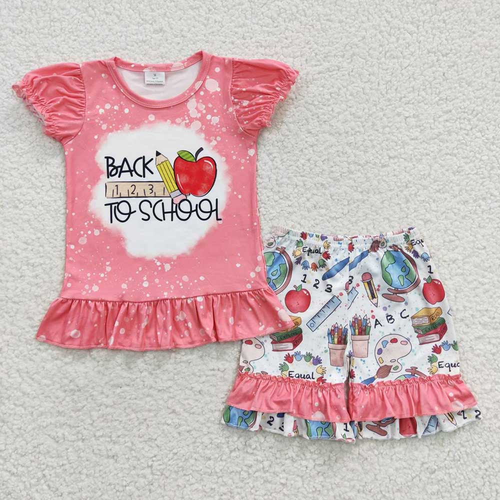 Baby Girl Short Sleeves Back To School Apple Pencil Shirt Shorts Sibling Set RTS