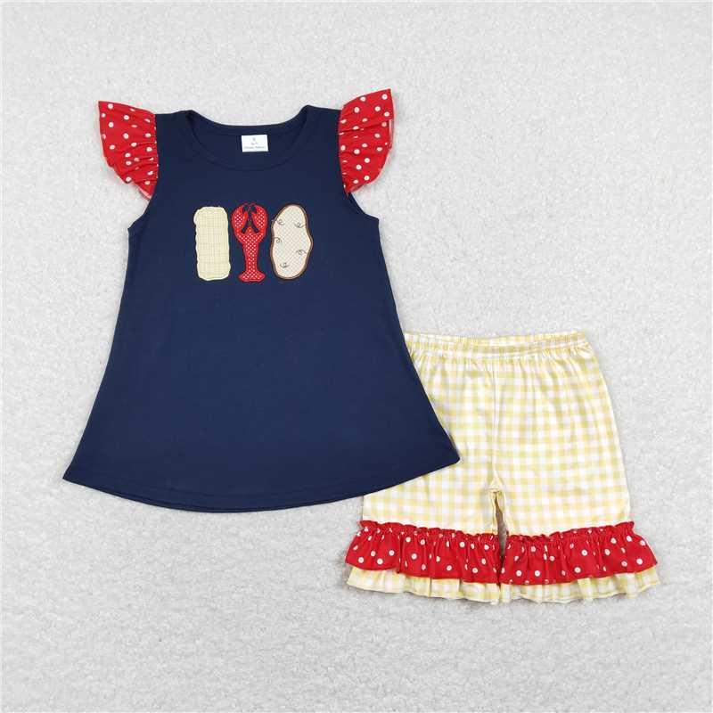 Baby Boy Girl Embroidery Crawfish Summer Sibling Romper Set Clothes RTS