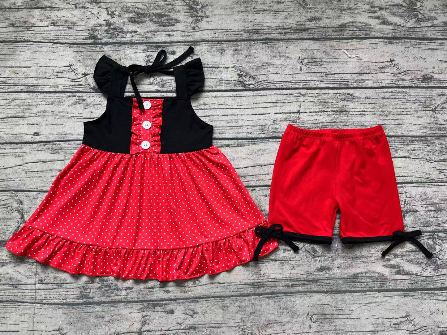 Baby Girl Black Red Princess Tunic Tops Shorts Clothes Set