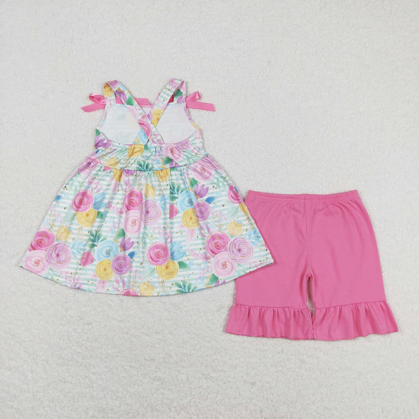 Baby Girl Bows Straps Flower Tunic Ruffle Shorts Set Sibling Summer Clothes RTS