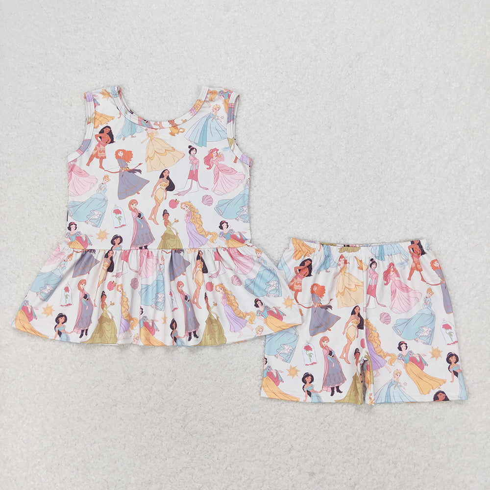 Baby Girl Sleeveless Cartoon Tunic Tops Shorts Sibling Clothes Set RTS