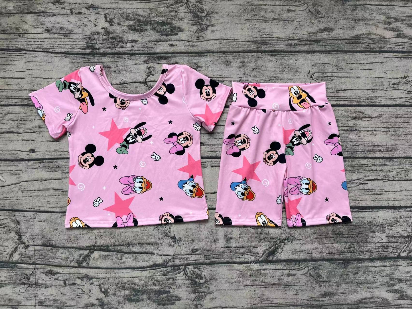 Baby Girl Short Sleeves Shirt Shorts Pajamas Mouse Pink Set
