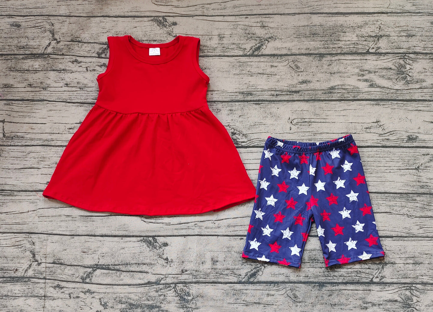 Baby Girl Sleeveless Red Tops Stars Shorts July 4th Set