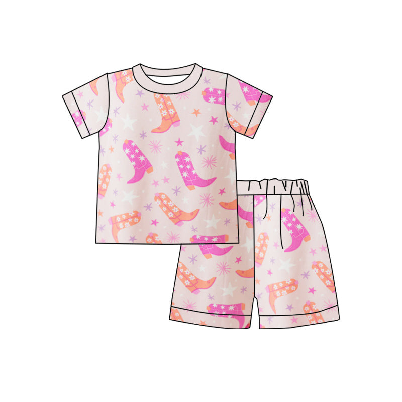 Preorder Baby Girl Western Boots Shirt Shorts Pajamas Clothes Set