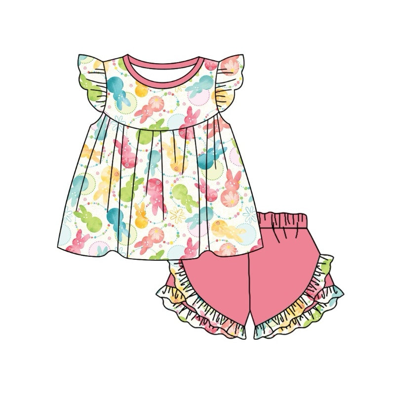 Preorder Baby Girl Easter Bunny Tunic Ruffle Shorts Clothes Set