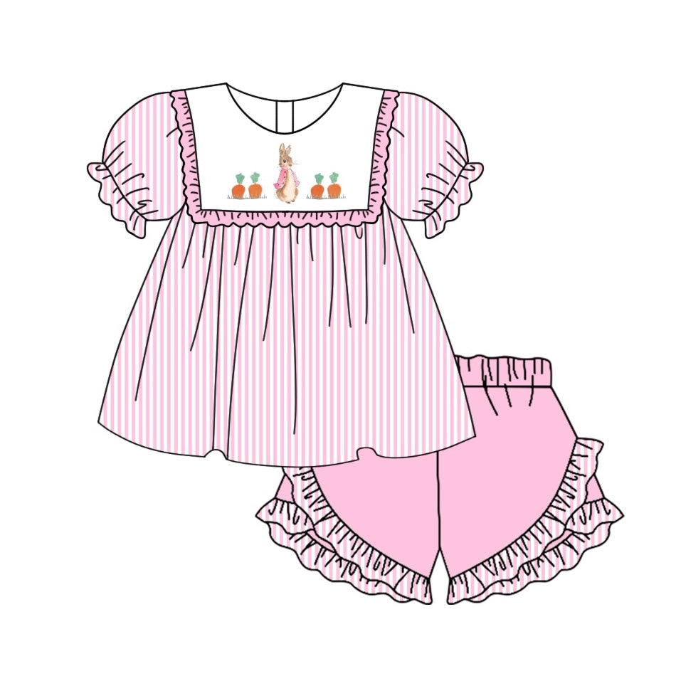 Preorder Baby Girl Rabbit Carrot Tunic Ruffle Shorts Clothes Pink Set