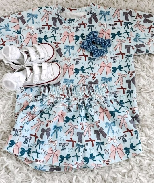 Preorder Baby Girl Short Sleeves Colorful Bows Shirt Shorts Clothes Set