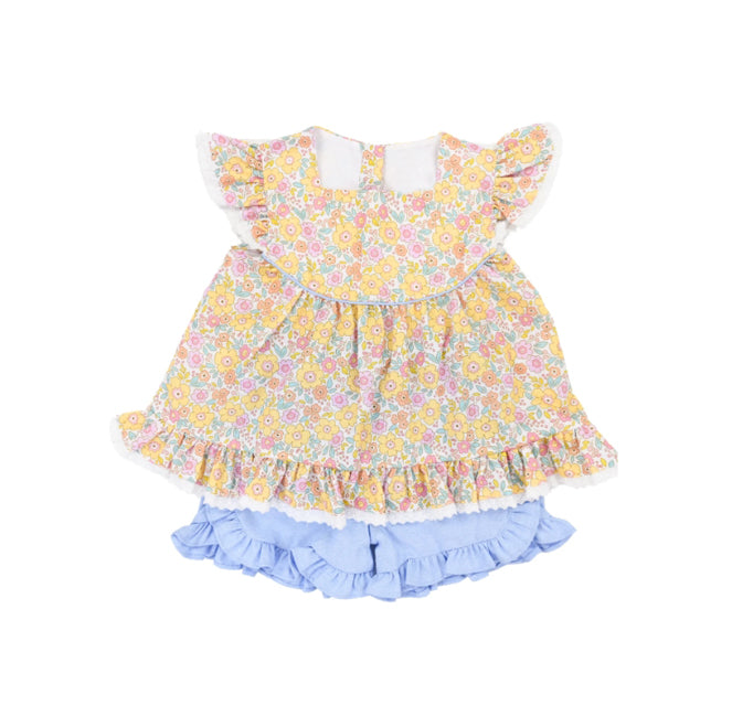 Preorder Baby Girl Short Sleeves Flower Tunic Ruffle Shorts Clothes Set