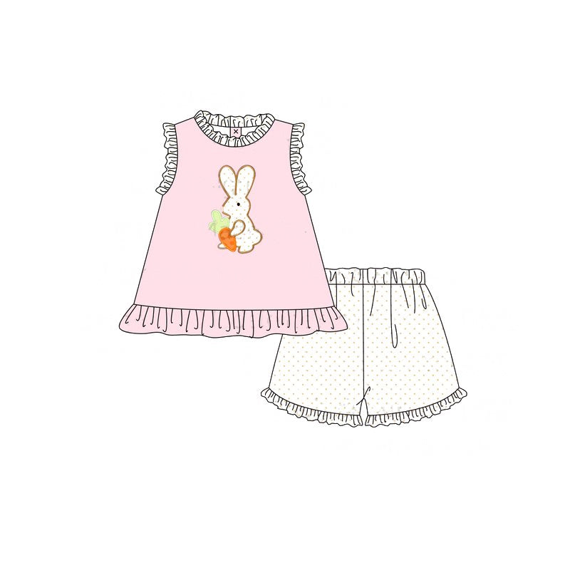 Preorder Baby Girl Easter Pink Rabbit Carrot Tunic Ruffle Shorts Clothes Set
