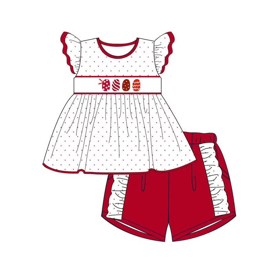 Preorder Baby Girl Short Sleeves Easter Eggs Tunic Ruffle Shorts Clothes Set