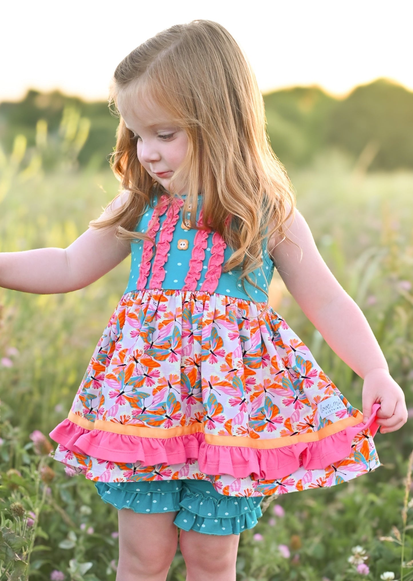 Preorder Baby Girl Butterfly Ruffle Tunic Shorts Clothes Summer Set
