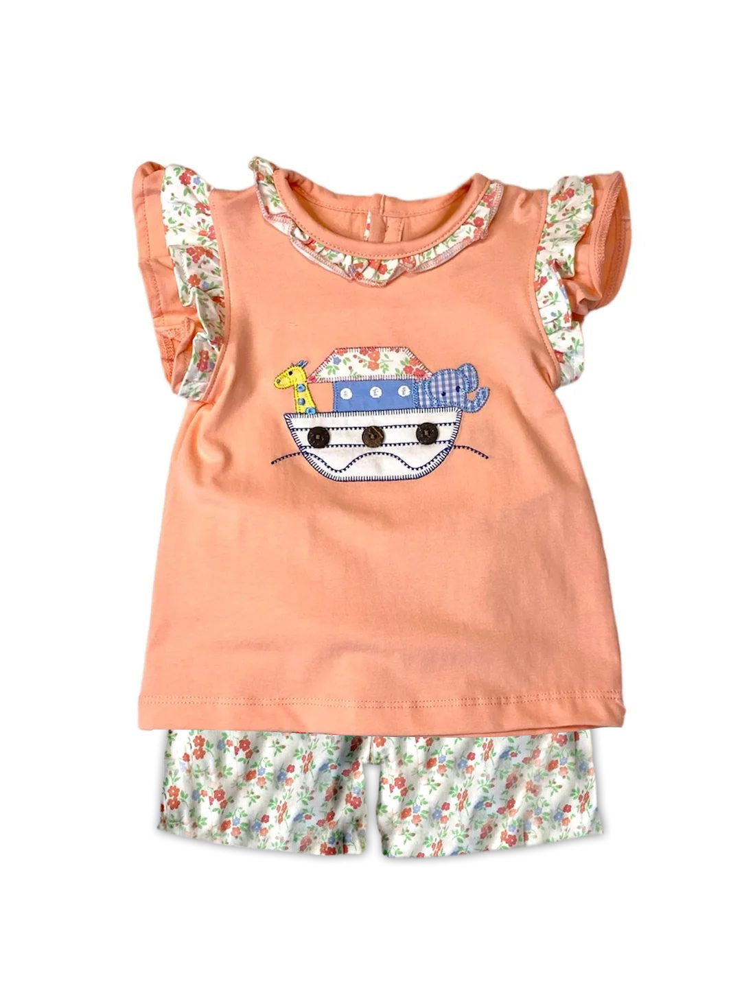 Preorder Baby Girl Short Sleeves Animal Boats Shirt Floral Shorts Clothes Set