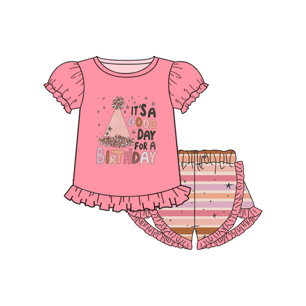 Preorder Baby Girl Short Sleeves Birthday Hats Shirt Shorts Clothes Set