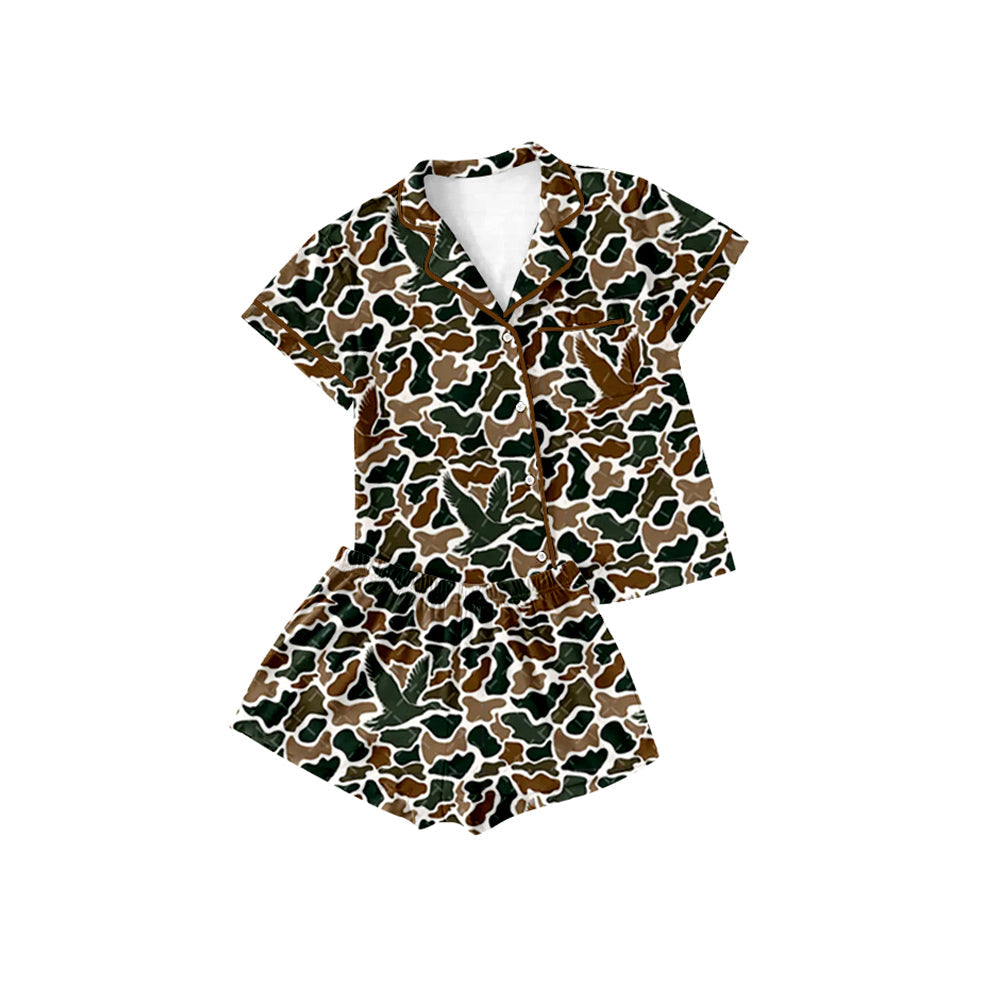 Preorder Baby Girl Short Sleeves Duck Camo Buttons Shirt Shorts Hunting Pajamas Set