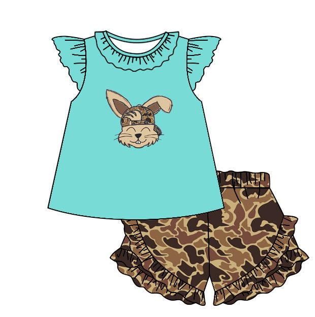Preorder Baby Girl Short Sleeves Easter Rabbit Tunic Camo Shorts Clothes Set