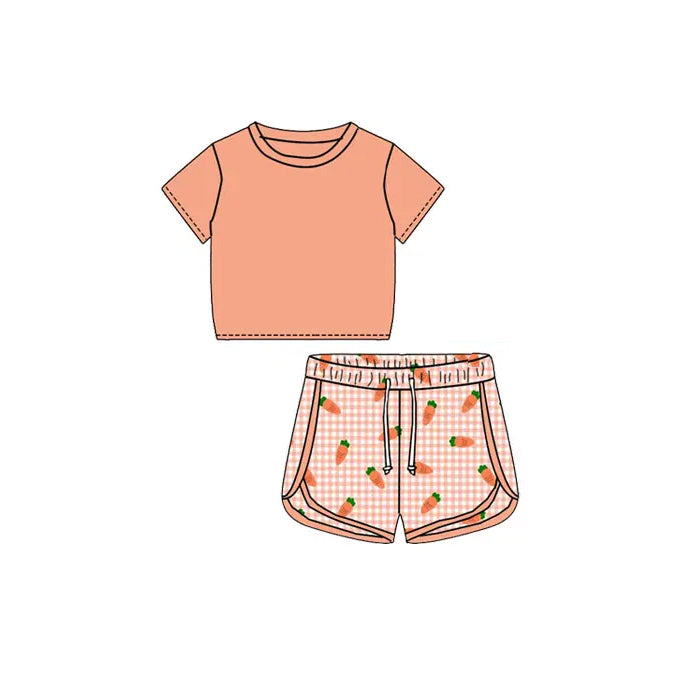 Preorder Baby Girl Short Sleeves Shirt Sports Easter Carrots Shorts Clothes Set