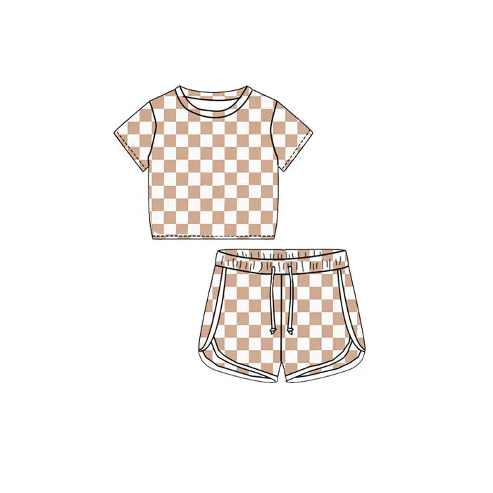 Preorder Baby Girl Short Sleeves Checkered Shirt Sports Shorts Clothes Set