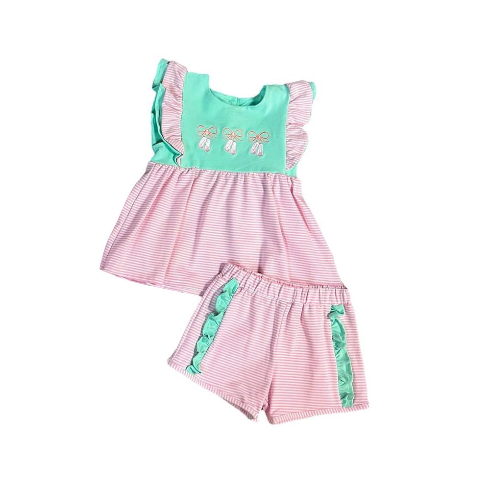 Preorder Baby Girl Short Sleeves Shoes Tunic Ruffle Shorts Clothes Set