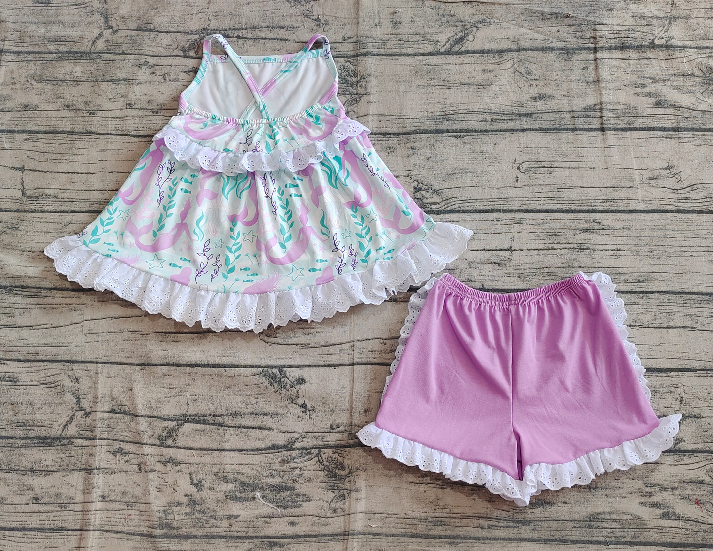 Baby Girl Sleeveless Mermaid Ruffle Tunic Shorts Clothes Set RTS
