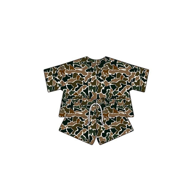 Preorder Baby Boy Short Sleeves Brown Camo Shirt Shorts Clothes Pajamas Set