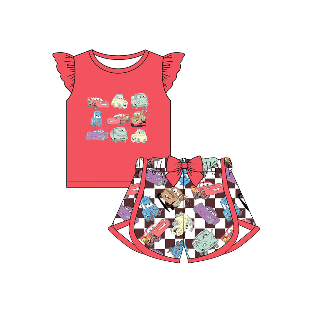 Preorder Baby Girl Red Short Sleeves Car Racing Shirt Summer Shorts Clothes Set