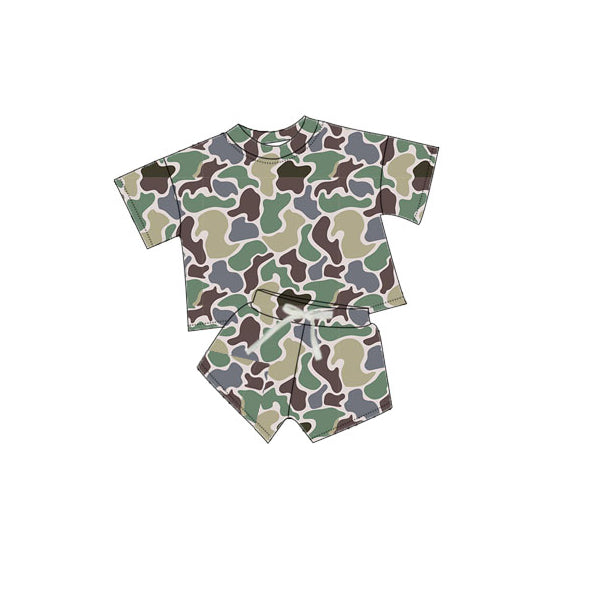 Preorder Baby Boy Short Sleeves Green Grey Camouflage Shirt Shorts Outfit Clothes Set