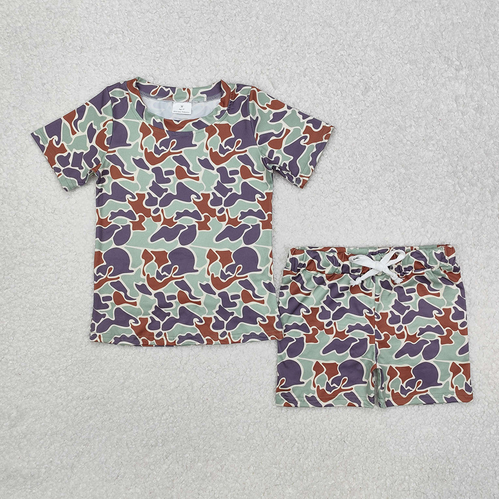 Baby Boy Short Sleeves Camo Shirt Shorts Pajamas Sibling Set RTS