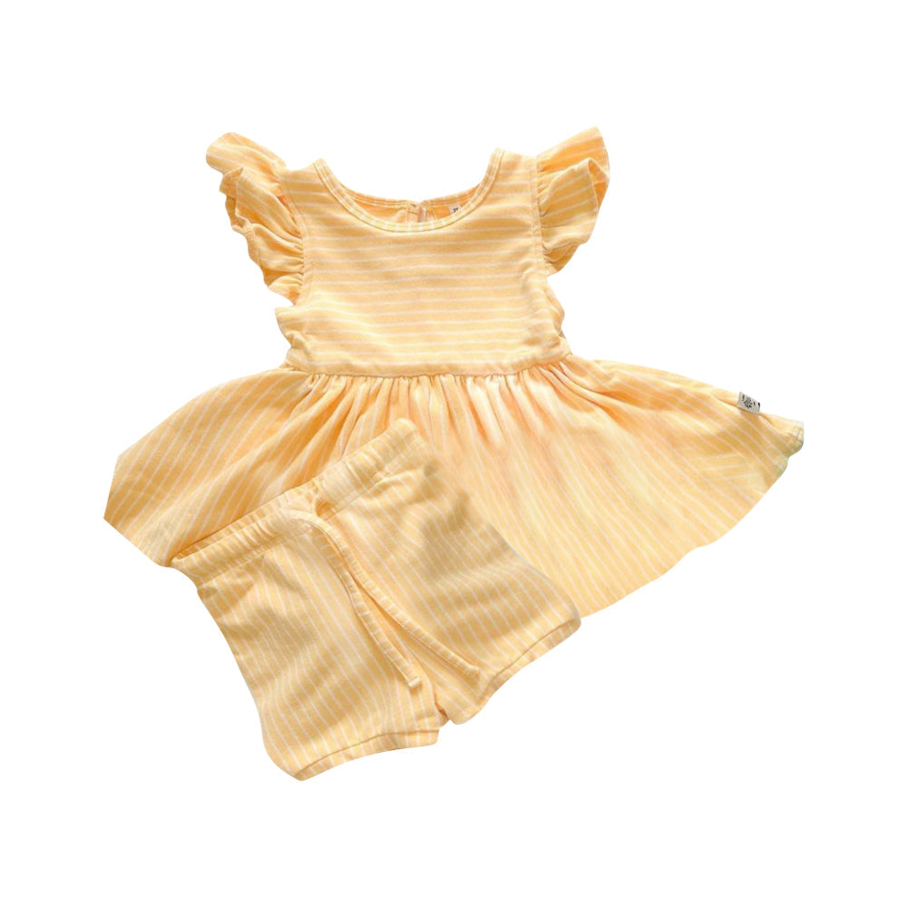 Preorder Baby Girl Short Sleeves Yellow Cotton Tunic Shorts Clothes Set