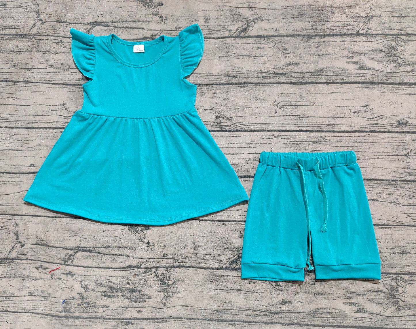 Baby Girl Short Sleeves Blue Cotton Tunic Shorts Clothes Set RTS