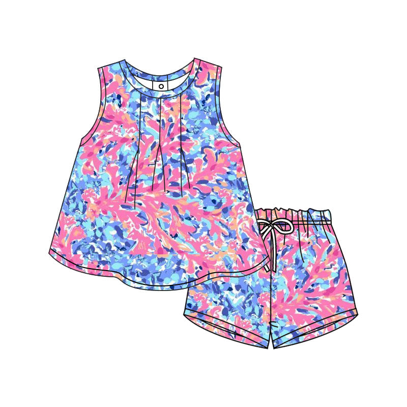 Preorder Baby Girl Seaweed Flowers Tunic Shorts Clothes Sleeveless Set