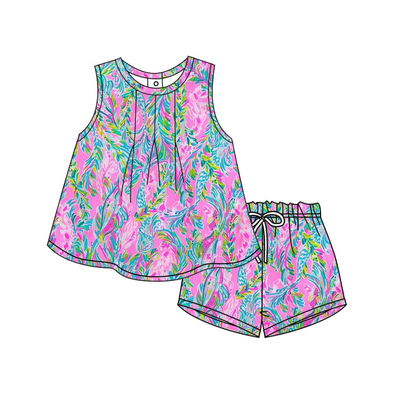 Preorder Baby Girl Summer Seaweed Flowers Tunic Shorts Clothes Set