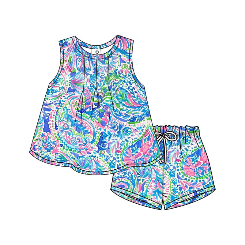 Preorder Baby Girl Seaweed Flowers Tunic Shorts Clothes Set