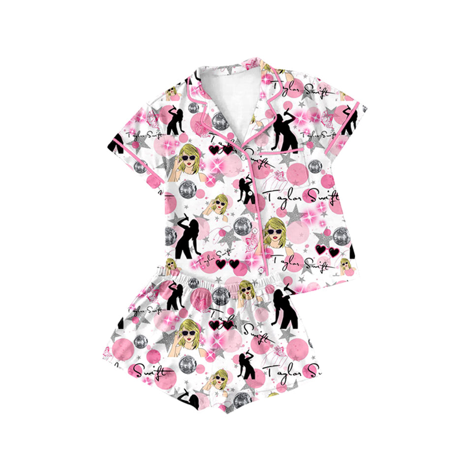 Baby Girl Short Sleeves Singer Stars Buttons Shirt Shorts Pajamas Clothes Set RTS
