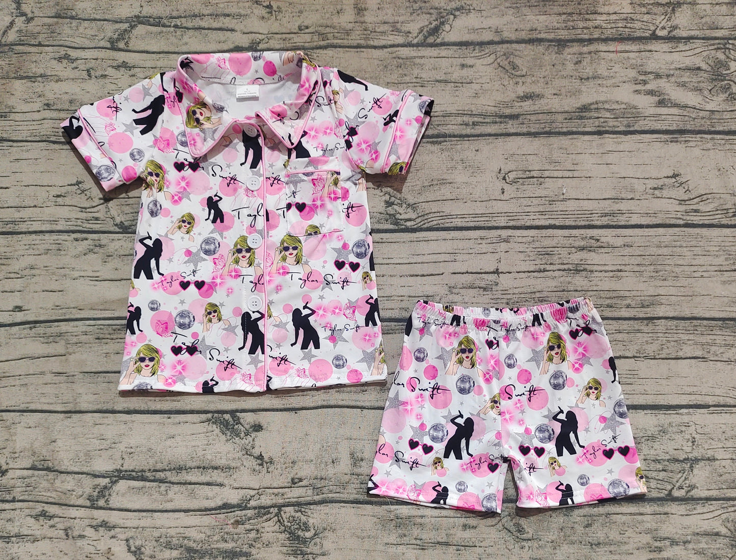 Baby Girl Short Sleeves Singer Stars Buttons Shirt Shorts Pajamas Clothes Set RTS