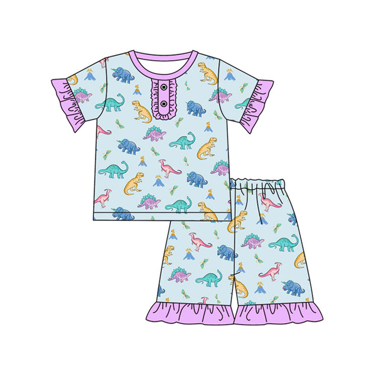 Preorder Baby Girl Short Sleeves Dinosaurs Shirt Shorts Pajamas Clothes Set